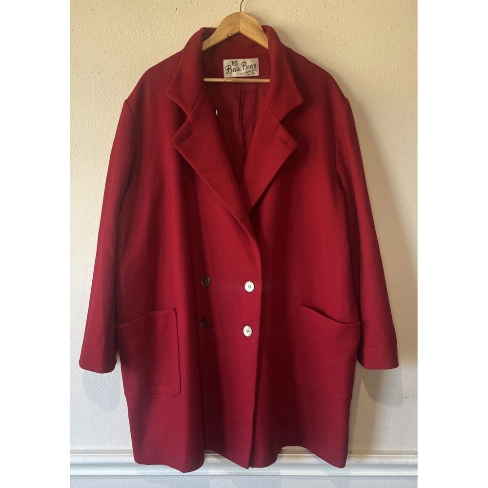 Vtg Beau Brem Woolblend Double Breast Red Chore Coat Union Made 46 USA Holiday
